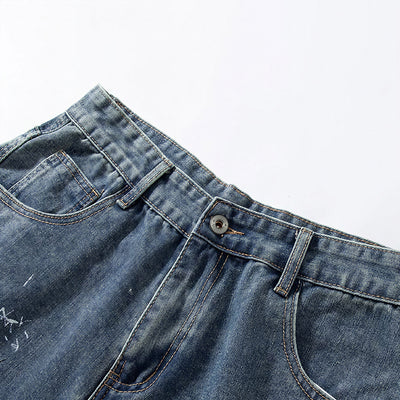 Men's Summer Graffiti Ripped Washed Baggy Denim Shorts