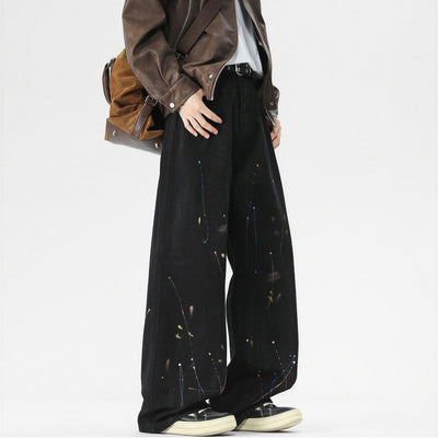 Men's Spring Splash Ink Washed Baggy Wide Leg Denim Jeans