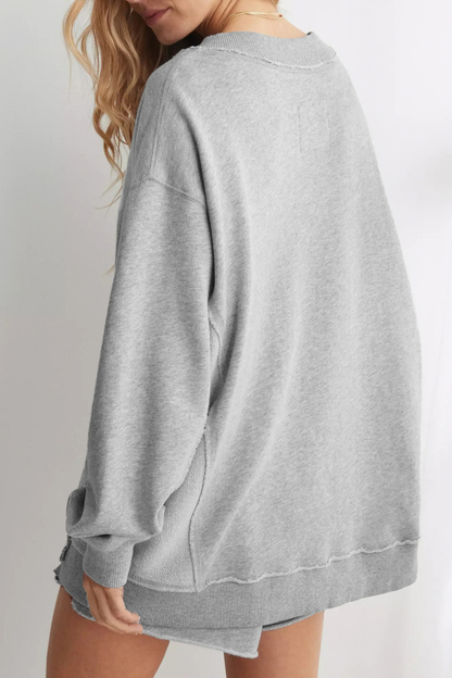 Women V Neck Mid Length Oversized Pullover Sweatshirt