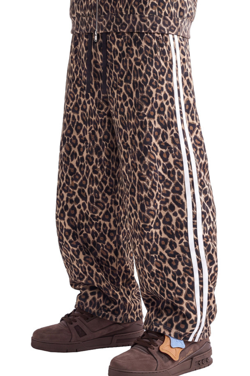 Men's Fall Winter Vintage Leopard Curved-Leg Sweatpants
