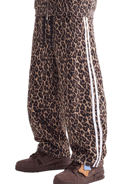 Men's Fall Winter Vintage Leopard Curved-Leg Sweatpants
