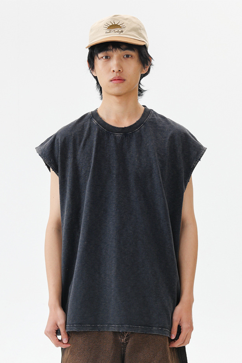 Unisex Heavy Washed Retro Crewneck Oversized Reflective Tank