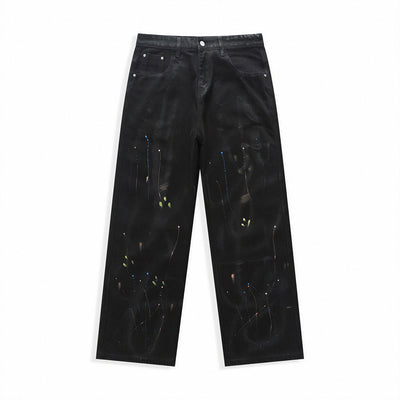 Men's Spring Splash Ink Washed Baggy Wide Leg Denim Jeans