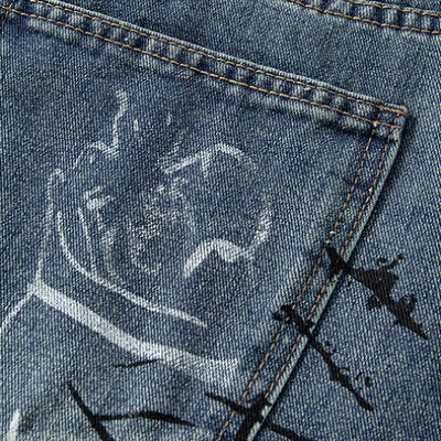 Men's Summer Graffiti Ripped Washed Baggy Denim Shorts