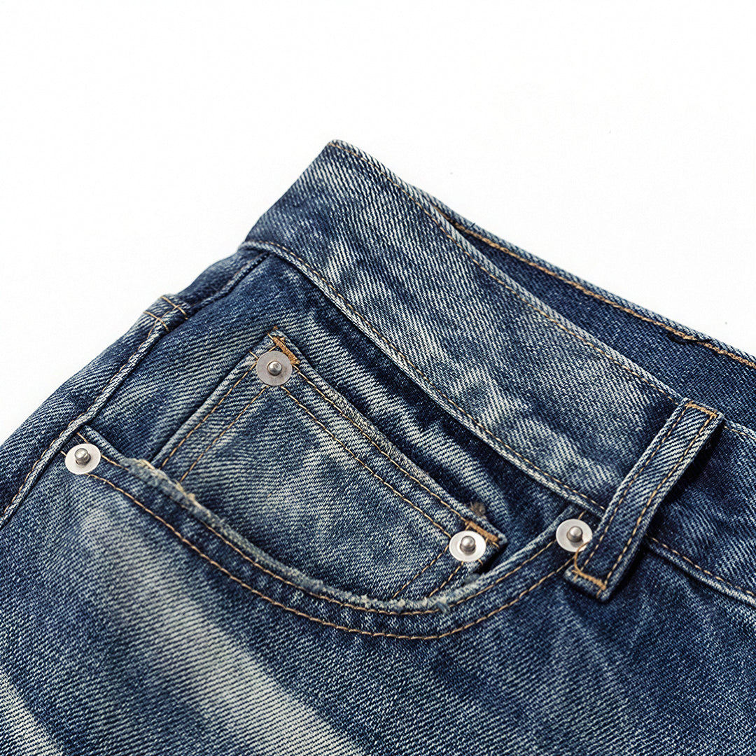 Men's Spring Vintage Blue Cat Whisker Wide-Leg Denim Jeans