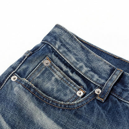 Men's Spring Vintage Blue Cat Whisker Wide-Leg Denim Jeans