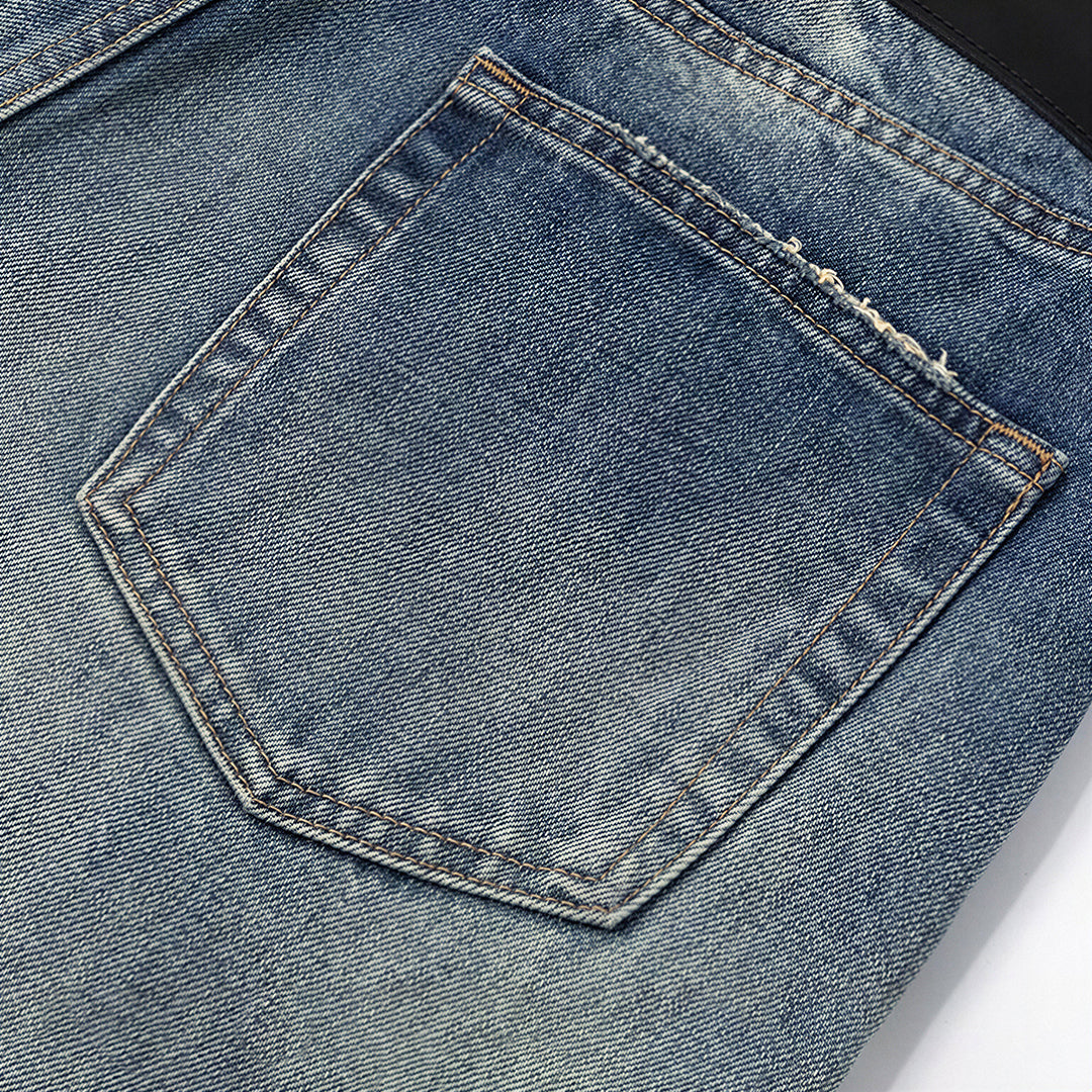 Men's Spring Vintage Blue Cat Whisker Wide-Leg Denim Jeans