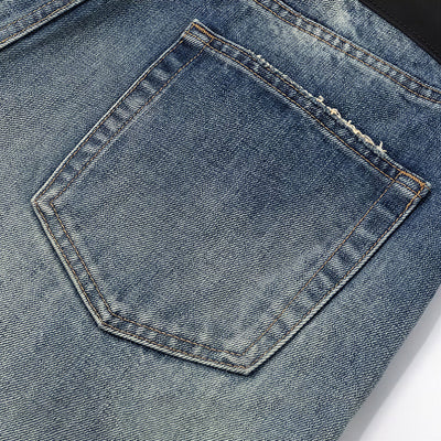 Men's Spring Vintage Blue Cat Whisker Wide-Leg Denim Jeans
