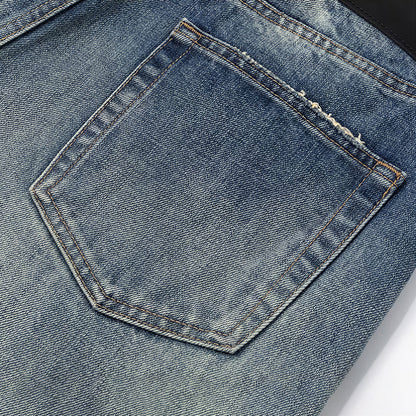 Men's Spring Vintage Blue Cat Whisker Wide-Leg Denim Jeans