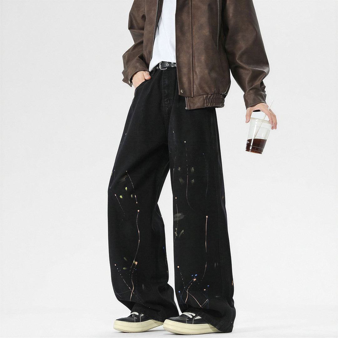Men's Spring Splash Ink Washed Baggy Wide Leg Denim Jeans