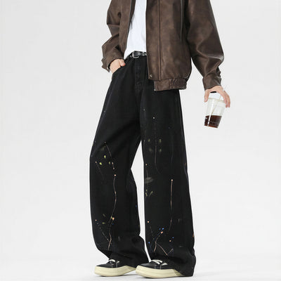 Men's Spring Splash Ink Washed Baggy Wide Leg Denim Jeans