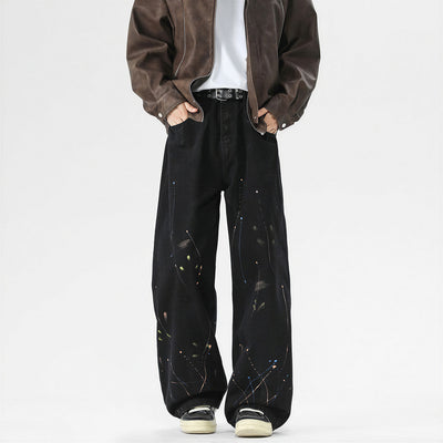 Men's Spring Splash Ink Washed Baggy Wide Leg Denim Jeans
