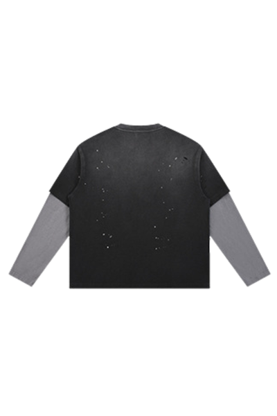 Women's Summer Distressed Layered Ripped Long-Sleeve Tee