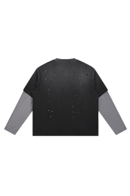 Women's Summer Distressed Layered Ripped Long-Sleeve Tee