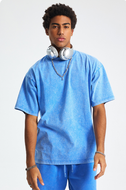 Men's Cotton Streetwear Wax-Dyed Washed Distressed T-shirt