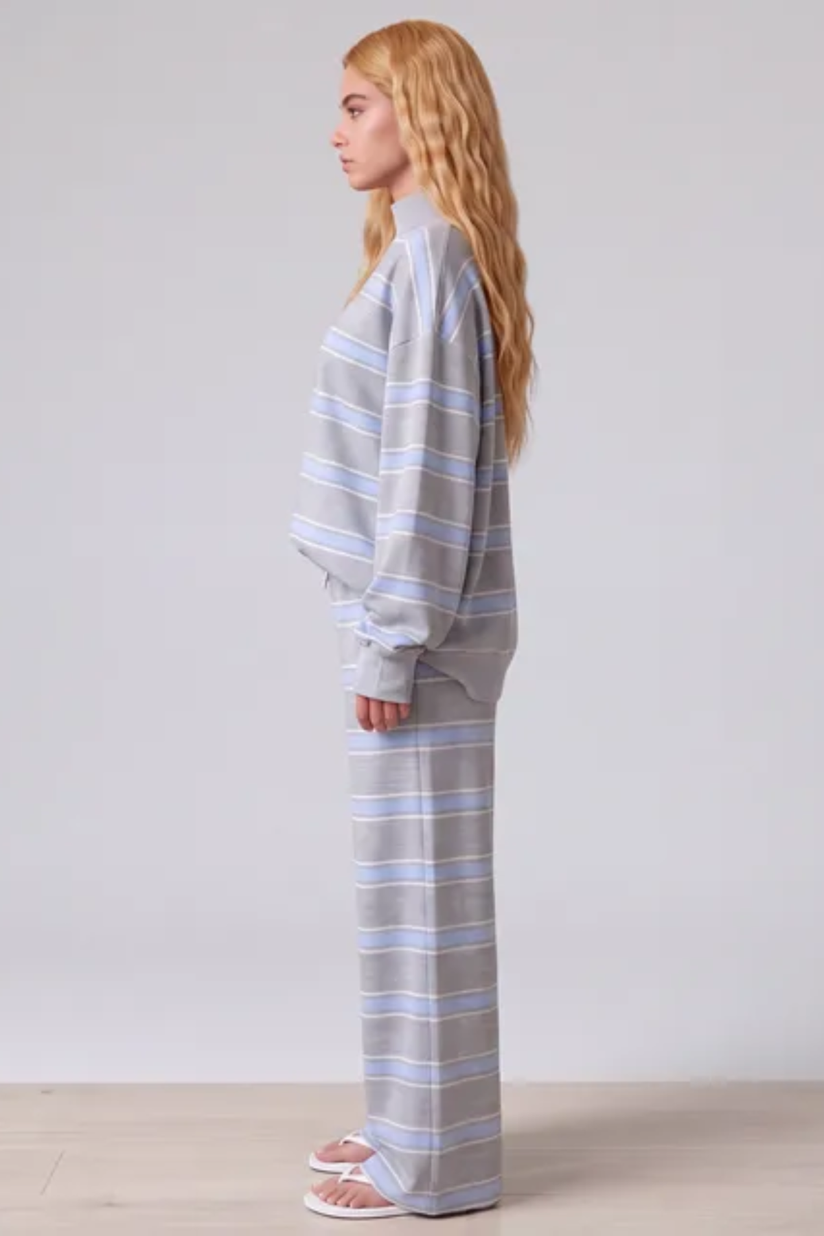 Women All Season Striped Mock Neck Wide Leg Lounge Set