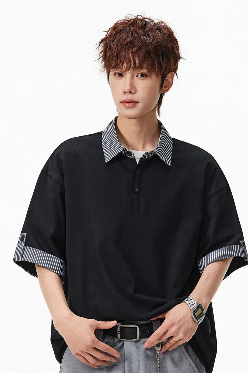 Men's Summer Cuff Contrast Mock Layer Miu Polo