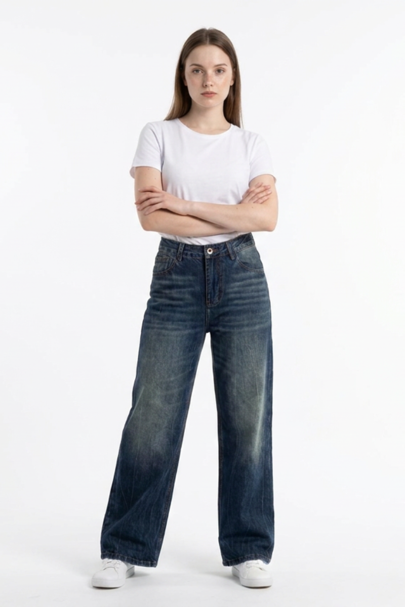 Women's Classic Blue Wash High Waist Straight Leg Jeans