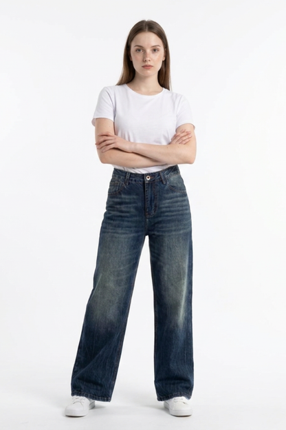 Women's Classic Blue Wash High Waist Straight Leg Jeans