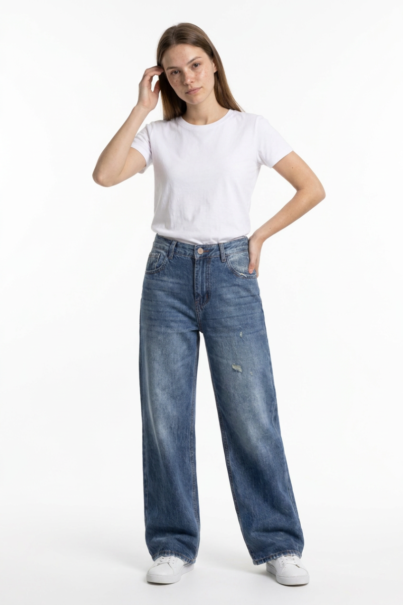 Women's Distressed High Waist Wide Leg Jeans