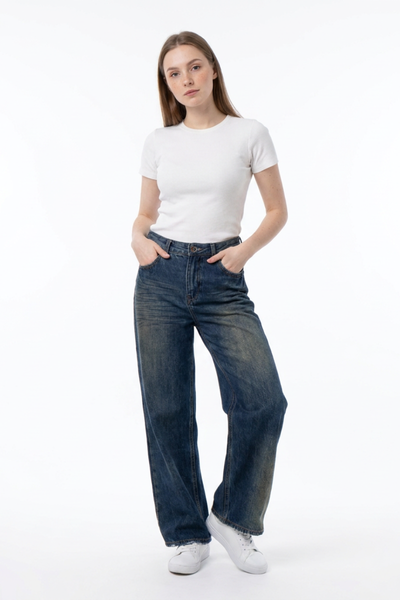 Women's 100% Cotton High Waist Wide Leg Jeans