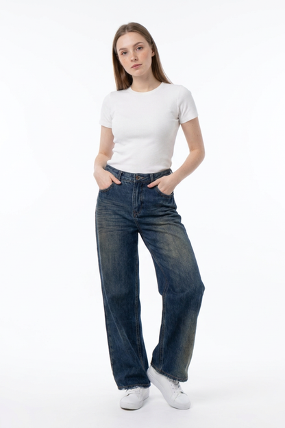 Women's 100% Cotton High Waist Wide Leg Jeans