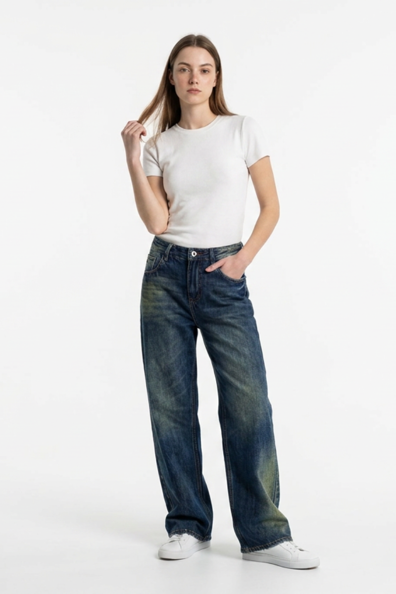 Women's Vintage Wash High Waist Straight Leg Jeans