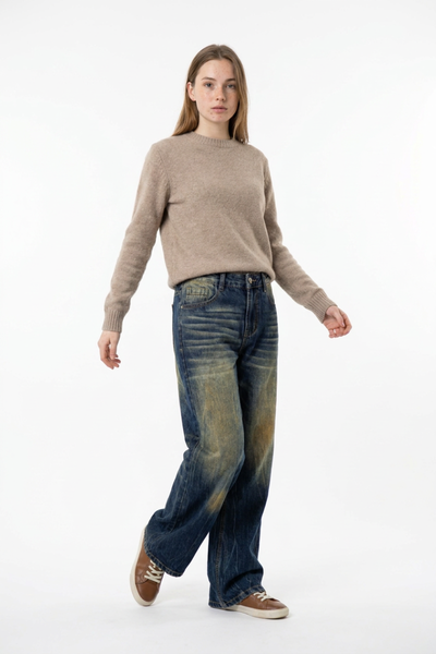 Women's Vintage Heavy Wash High Waist Straight Leg Jeans