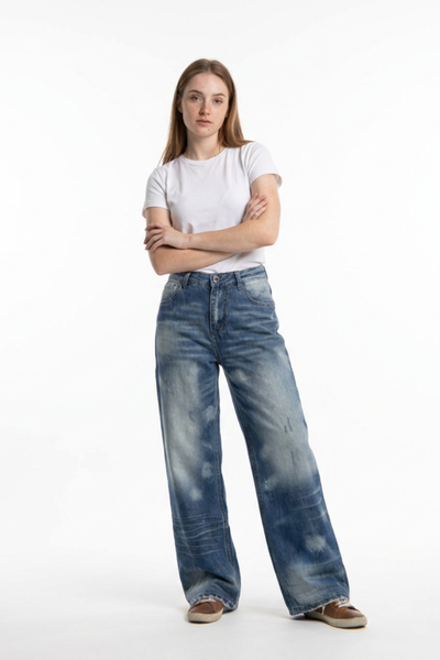 Women's Vintage Wash High Waist Straight Leg Jeans