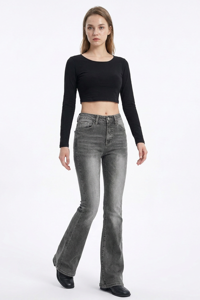 Women's Wash High Waist Stretch Slim Fit Flare Jeans