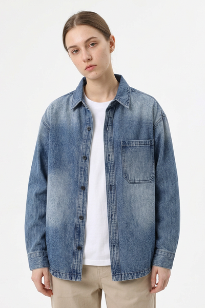 Women's Relaxed Washed Long Sleeve Denim Shirt Jacket