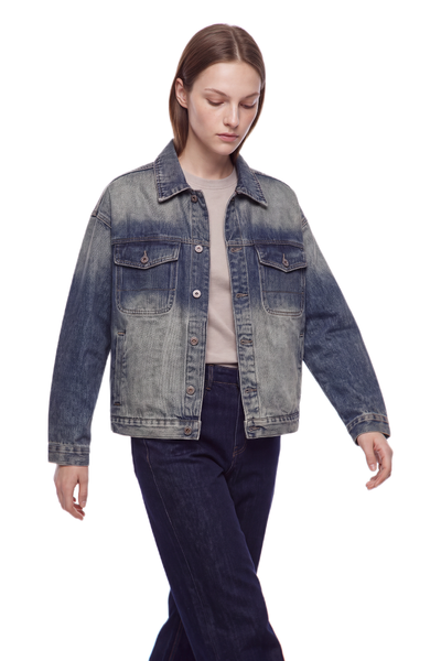 Women's Classic Relaxed Volume Fit Vintage Wash Denim Jacket