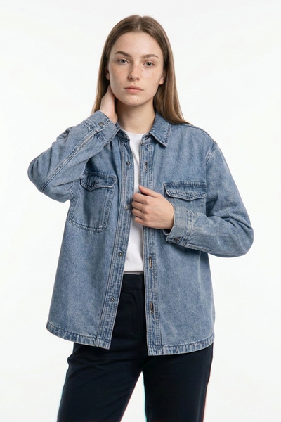 Women's Classic Washed Oversized Denim Shirt Jacket