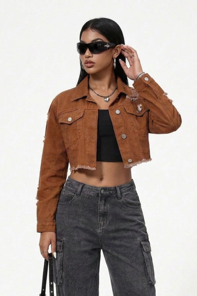 Women's Vintage Wash Cropped Denim Jacket