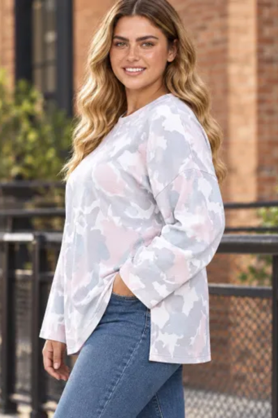 Women Fall Clothing Plus Size Pastel Camo Sweatshirt