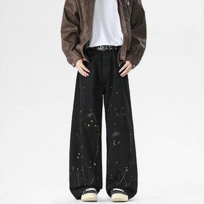 Men's Spring Splash Ink Washed Baggy Wide Leg Denim Jeans