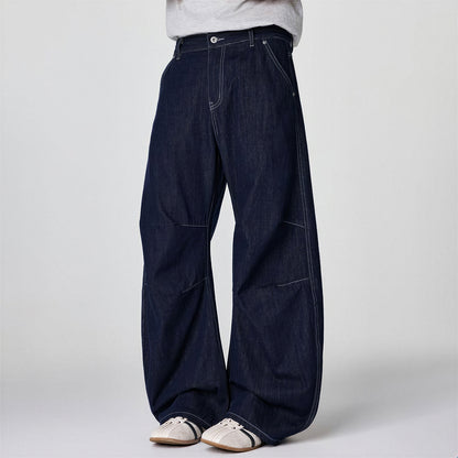Men's Spring Indigo Raw Deconstructed Wide-Leg Denim Jeans