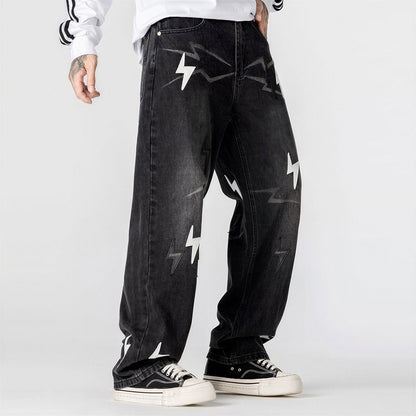 Men's Spring Washed Black & White Lightning Wide Leg Jeans