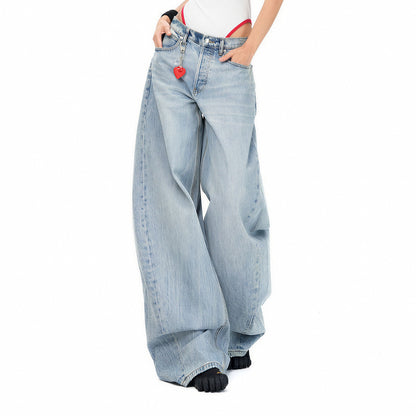 Women's Spring Washed Draped Ultra Wide-Leg Denim Jeans