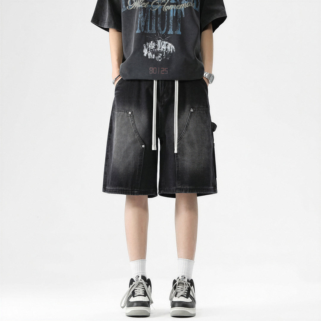 Men's Summer Light Wash Carpenter Baggy Denim Shorts