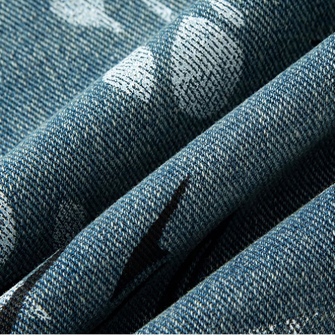 Men's Summer Graffiti Ripped Washed Baggy Denim Shorts