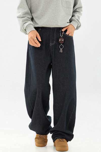 Men's Spring Panel Stitch Raw Denim Retro Straight Jeans
