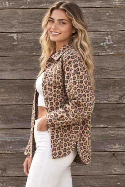 Women Fall Clothing Oversized Leopard Print Shirt Jacket
