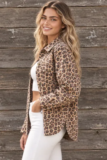 Women Fall Clothing Oversized Leopard Print Shirt Jacket