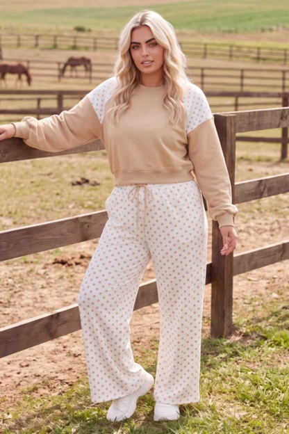Women All Season Plus Size Polka Dot Wide Leg Lounge Set