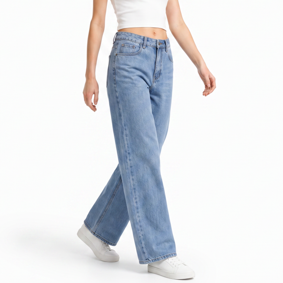 Women's High Waist Washed Straight Leg Jeans