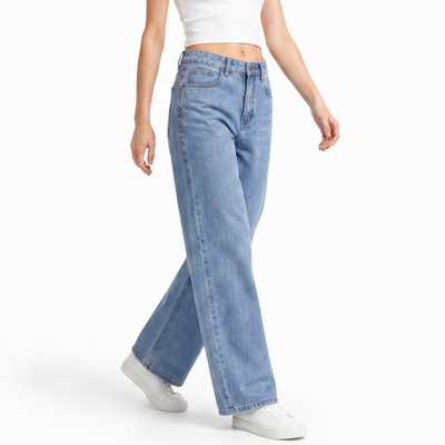 Women's High Waist Washed Straight Leg Jeans