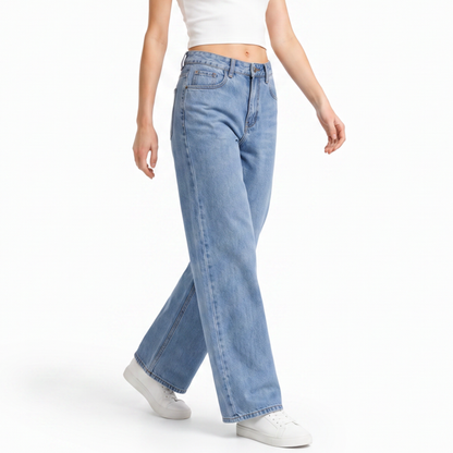 Women's High Waist Washed Straight Leg Jeans