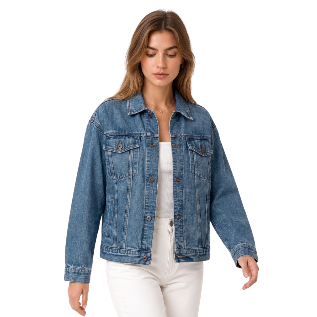 Women's 100% Cotton Classic Blue Denim Jacket