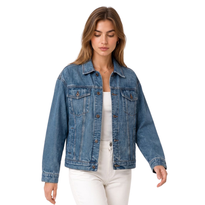 Women's 100% Cotton Classic Blue Denim Jacket